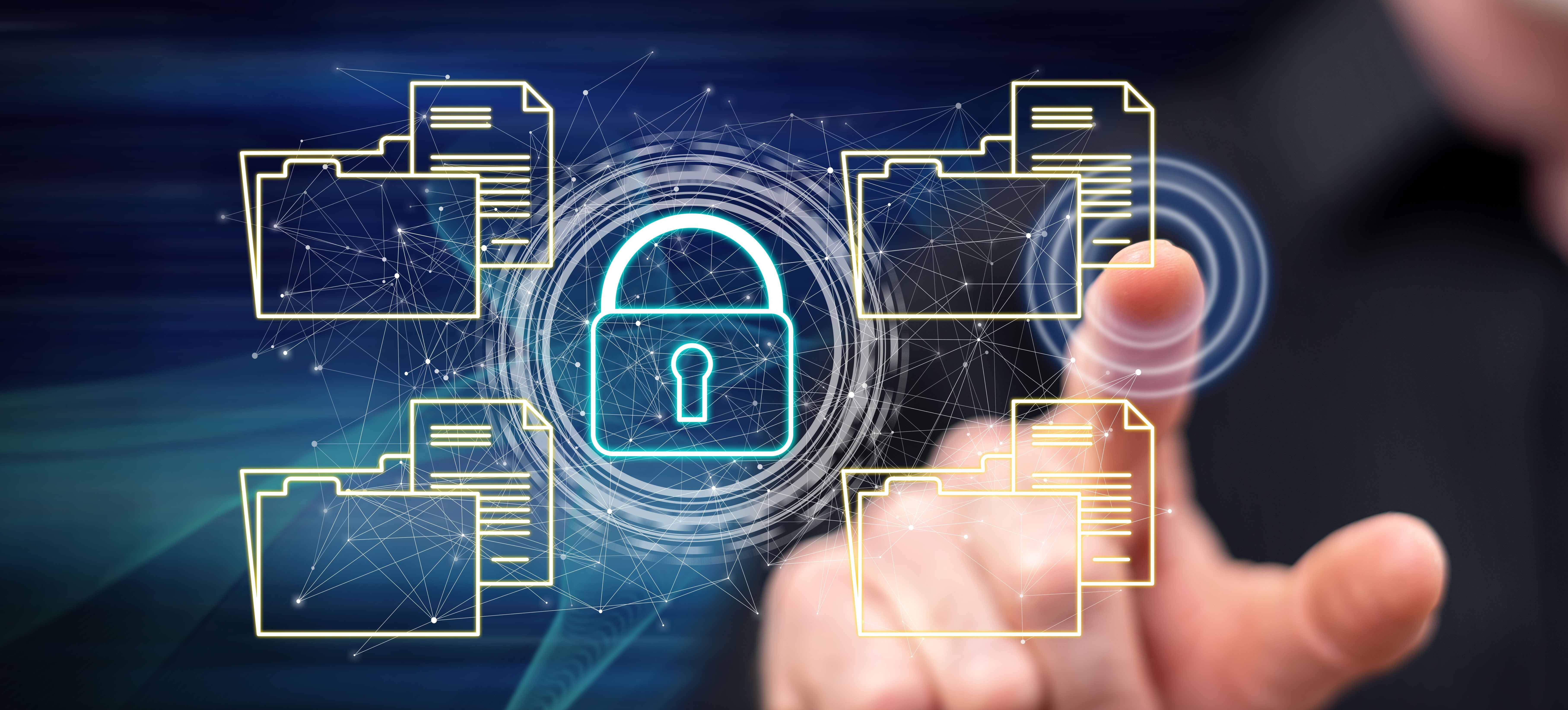 Man touching a data security concept