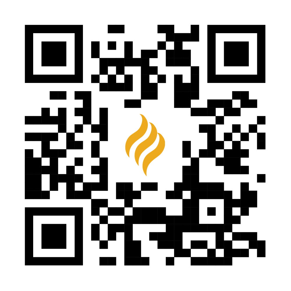 Image of QR code with gold flame from IDR logo in the center.