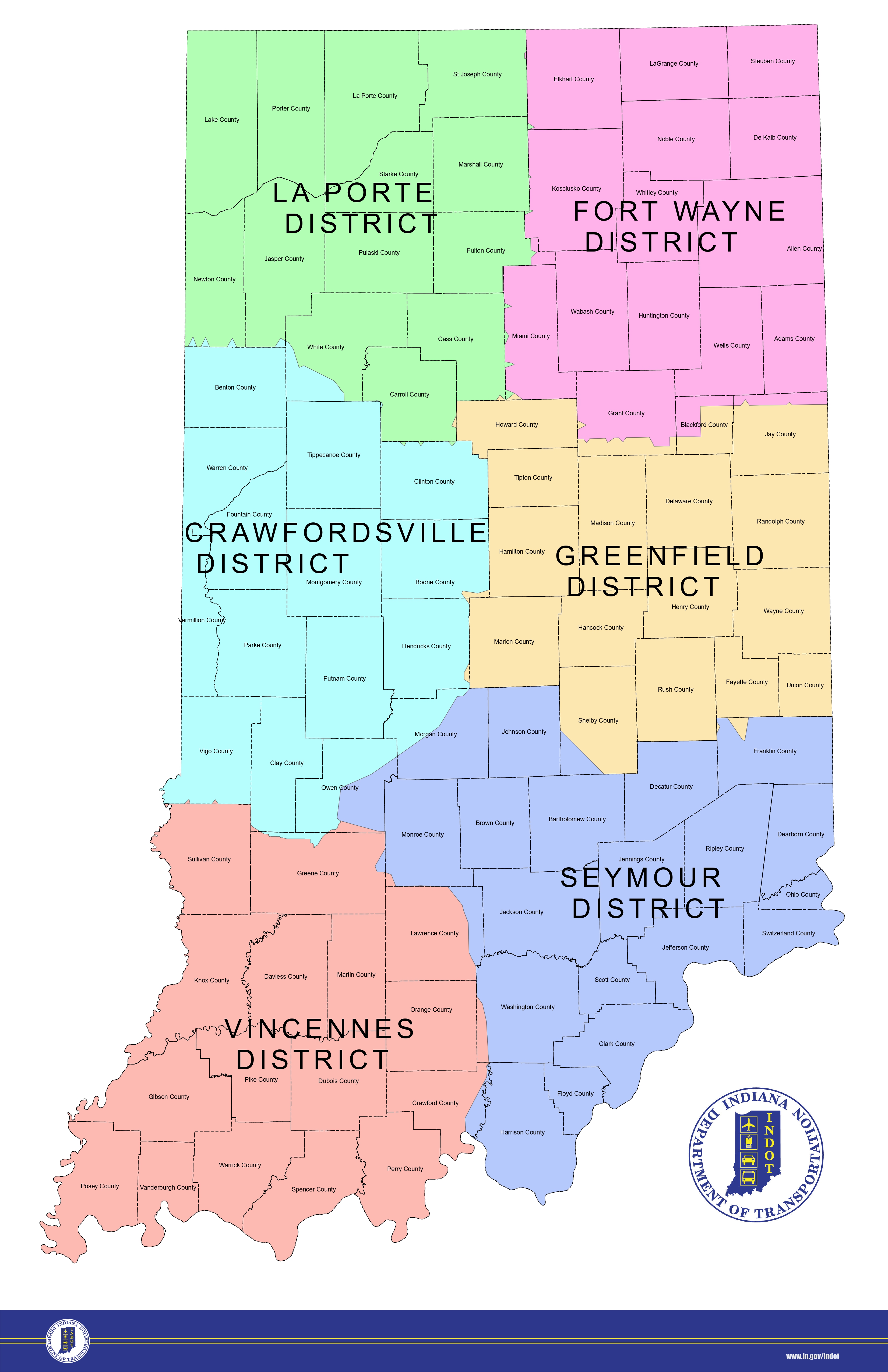 INDOT Districts and subdistricts across the state