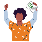 Vector icon showing a young man who passed an exam