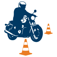 Icon showing a motorcycle rider going between cones