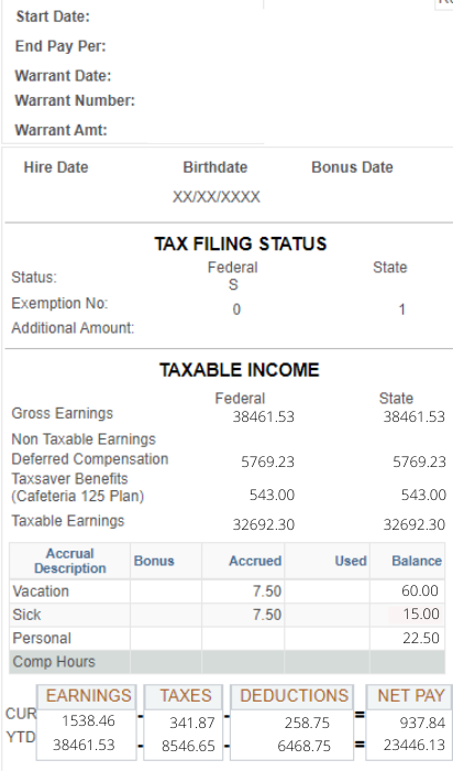 Pay stub example