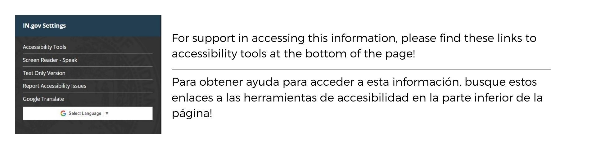 For support in accessing this information, please find these links to accessibility tools at the bottom of the page!